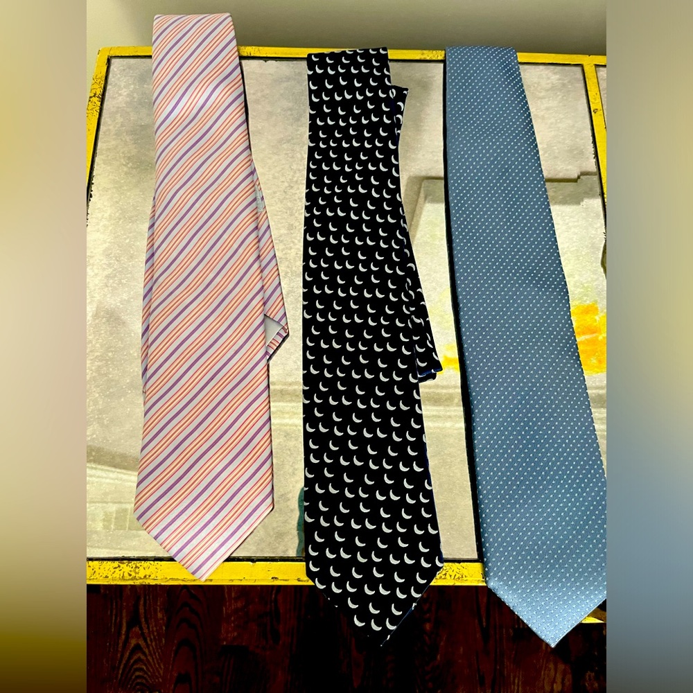 Trio of men’s designer silk ties: Charvet, Brioni, and Zegna
